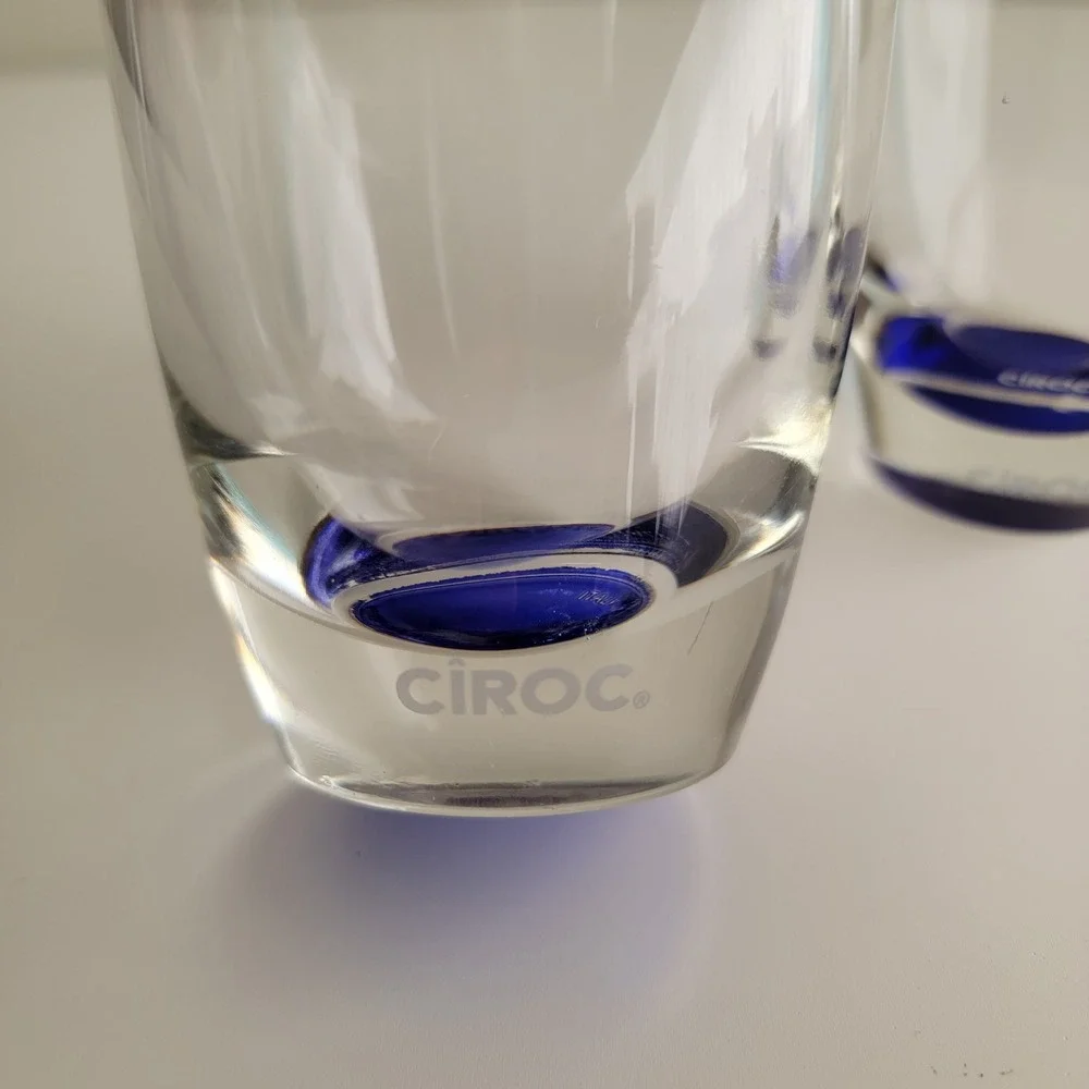 Ciroc Vodka‎ Rocks Glasses Set of 2 Blue Base Italy Excellent Barware